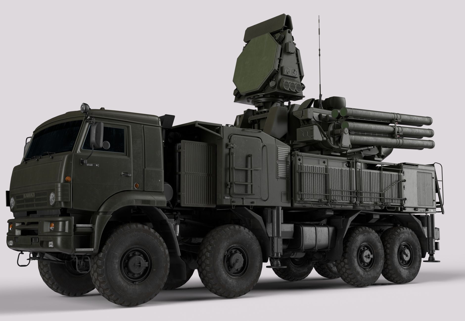 High-resolution image of a military anti-aircraft vehicle equipped with advanced missile system.