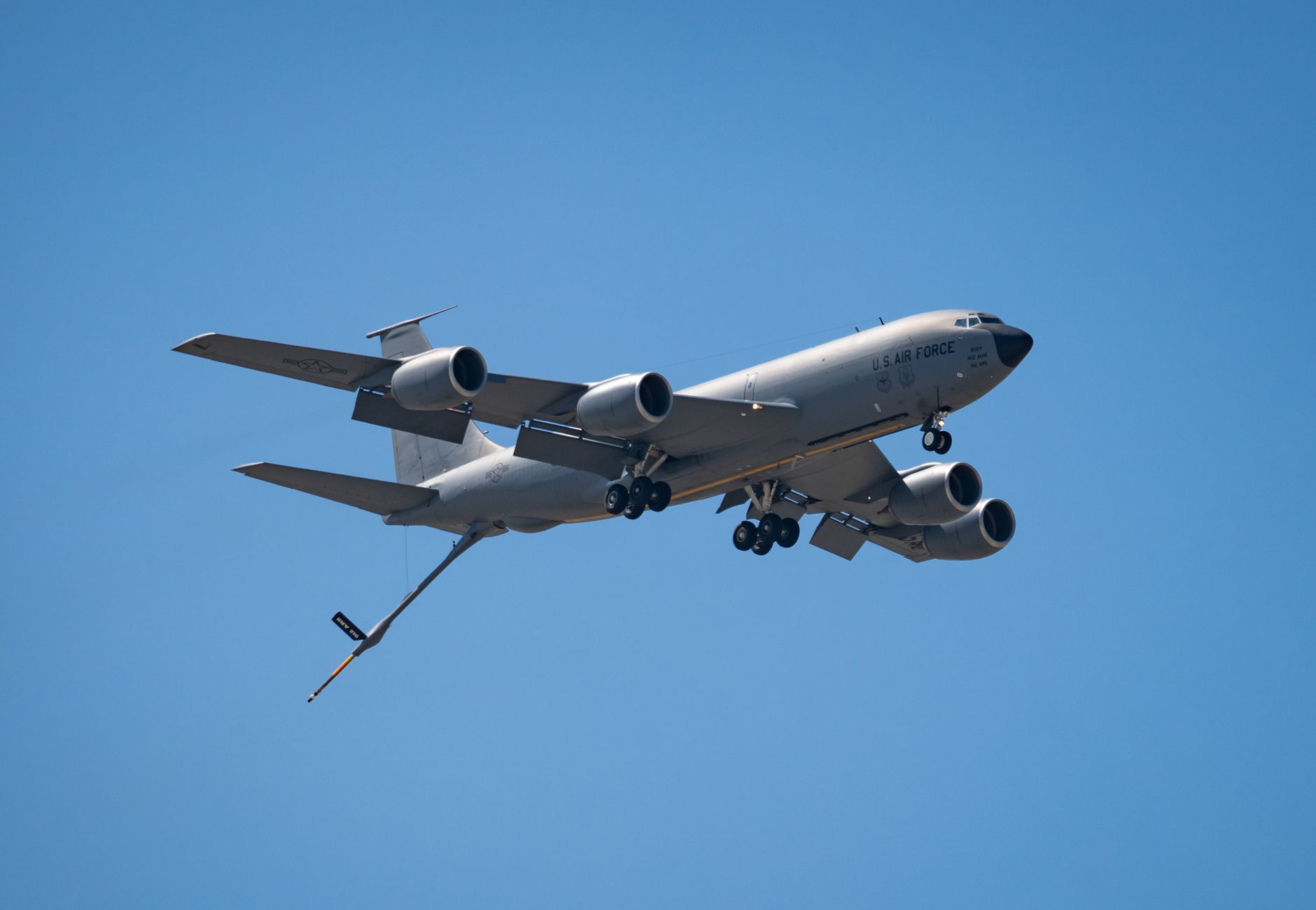 US Air Force KC-135 Stratotanker flying over March Air Reserve Base, CA.